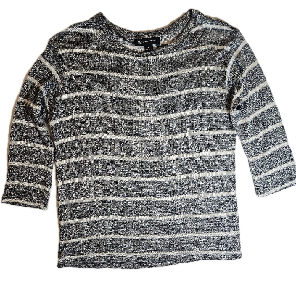 INC International Concepts Sweater Womens Small Gray White‎ Striped 3/4 Sleeve